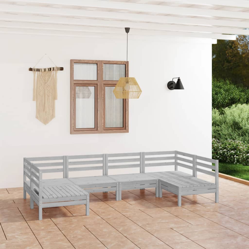 6-tlg. Garten-Lounge-Set Weiss Massivholz Kiefer